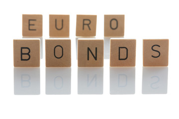 Euro bonds controversial community bonds in the euro zone. Isolated on a white background.