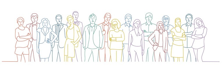 Business team. Colour line drawing vector illustration.
