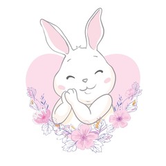 Cartoon little bunny holding Easter egg