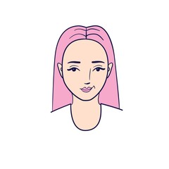 The young woman's face in two views. Vector illustration