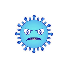 Blue Virus. Corona Virus with eyes and angry face. Microbiology And Virology Concept icon. Wuhan virus maskot. Dangerous pandemic smiley and emoticon. Corona-virus logo, symbol, icon for Quarantine