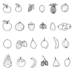 Fruits set is vector illustration, freehand drawn on white background, healthy food concept.