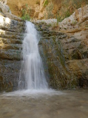 big Waterfall in Ein Gedi National Park with shutter speed, Negev Desert, Israel