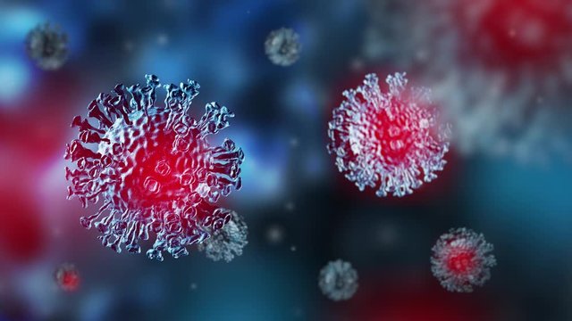 Coronavirus COVID-19 animation in 4K. Virus attacks human immunity system. Epidemic, disease bacteria.
