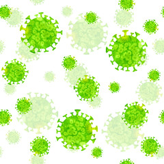 Coronavirus molecule seamless pattern. Medical repeated background with microbes, bacillus, virus. Watercolor