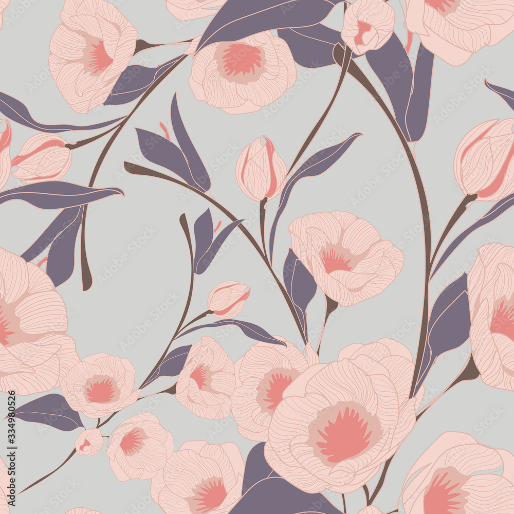 Wall mural beautiful seamless floral pattern background.