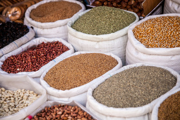 cereals in bags at the market