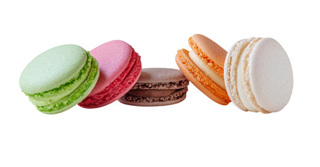 multicolored macaroon cakes isolated on white