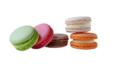 multicolored macaroon cakes isolated on white