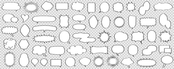 Black and white speech bubble set of various shapes