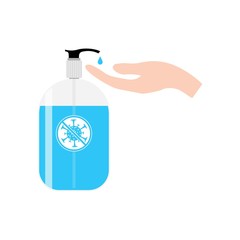 Hand sanitizers. Alcohol rub sanitizers kill most bacteria, fungi and stop some viruses such as coronavirus. Hygiene product. Sanitizer bottle. Covid-19 spread prevention. Vector