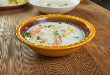 Corn and Shrimp Chowder with Mashed Potatoes