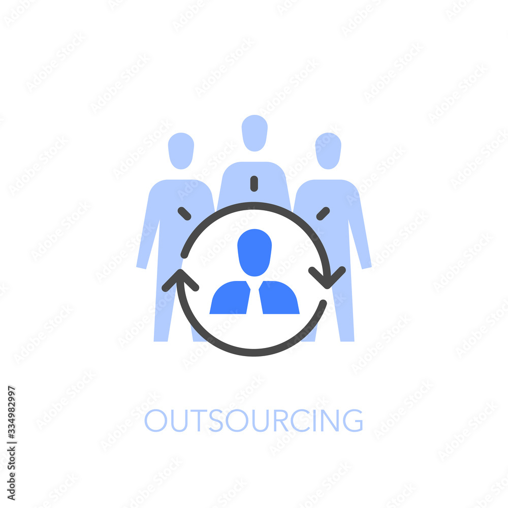 Aufkleber Employee outsourcing symbol with a manager and contractors. Easy to use for your website or presentation.