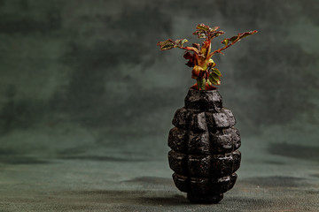 battle grenade with a sprouted plant 