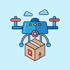 Vector Drone Bring Medical Box Flat Illustration