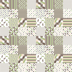 Seamless pattern patchwork nature green color. Print fabric textile decorative. - obrazy, fototapety, plakaty