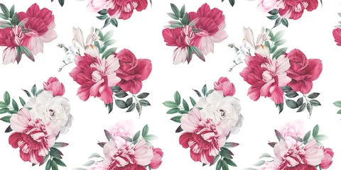 Badezimmer Foto Rückwand Seamless floral pattern with peonies on light background, watercolor. Template design for textiles, interior, clothes, wallpaper. Botanical art © ola-la