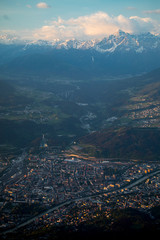 Innsbruck during sunset shot from the top of a mountain