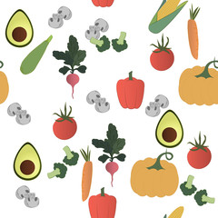 Seamless pattern with vegetables. Sketch of organic natural vegetable.Colorful vector illustration for promotion;agriculture themes, farm market;label design