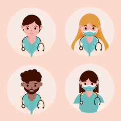 doctor hero, physicians medical staff professional with stethoscope characters