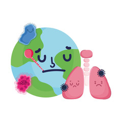 covid 19 coronavirus pandemic, sad world with thermometer lungs illness