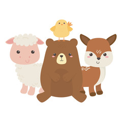 cute bear chicken sheep and deer little animal cartoon isolated design