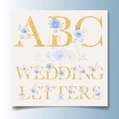 Beautiful alphabet in golden color with flower floral