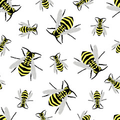 Yellow-black wasp vector seamless patten. Insect. Vector illustration, flat design. You can use it for textiles or prints.
