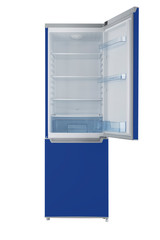 Blue refrigerator Isolated on White Background. Modern Kitchen and Domestic Major Appliances