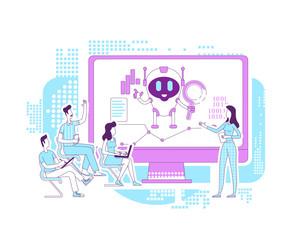 Business analytics bot thin line concept vector illustration. AI robot development lecture. Analysts 2D cartoon characters for web design. Automated Internet searching software creative idea