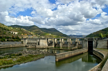 Fototapeta na wymiar Douro Valley hydroelectric dam in Portugal