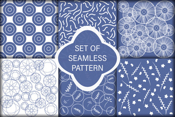 Set of ornamental vector seamless patterns. Endless texture for wallpaper, pattern fills, web page background, surface textures. Modern design ornament with waves, floral theme, moroccan design