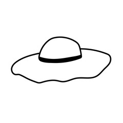 Elegant woman's hat isolated on white background. Headgear vector illustration for woman, girl or ladies. Summer sun protection. Doodle vector art. Single icon. Fashion flat sketch.