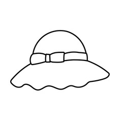 Elegant woman's hat isolated on white background. Headgear vector illustration for woman, girl or ladies. Summer sun protection. Doodle vector art. Single icon. Fashion flat sketch.