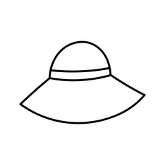 Elegant woman's hat isolated on white background. Headgear vector illustration for woman, girl or ladies. Summer sun protection. Doodle vector art. Single icon. Fashion flat sketch.