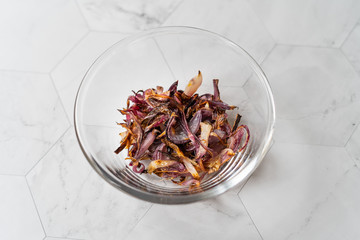Caramelized Onion Slices in Glass Bowl.