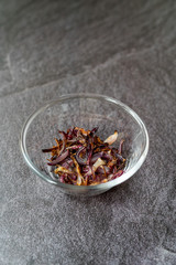 Caramelized Onion Slices in Glass Bowl.