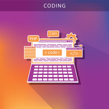 software programming coding concept, code with laptop