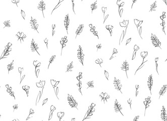 Floral seamless background pattern. Tulips flowers hand drawn, vector. Spring summer. Fabric swatch, textile design, wrapping