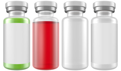 Realistic 3D 10ml Vial Glass Bottle Mock Up Template on White Background.3D Rendering