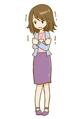体調不良で寒気を感じる女性　/カーディガン、スカート