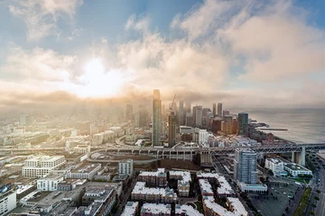 Gordijnen Aerial view of San Francisco waterfront and pier © Aitcheeboy