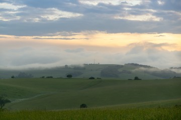 Fototapeta na wymiar Sunrise or sunset over the hills and meadow. Slovakia