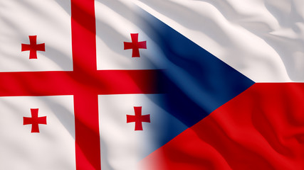 Obraz premium Waving Georgia and Czech Republic National Flags with Fabric Texture