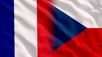 Waving France and Czech Republic National Flags with Fabric Texture