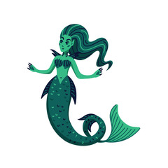 magical creatures set. Mythical, mythological animal - mermaid. Flat style vector illustration isolated on white background.