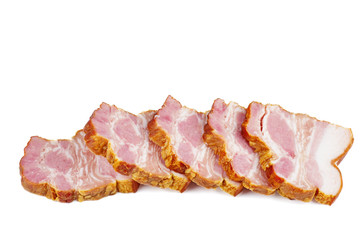 Smoked ham slices isolated on white background