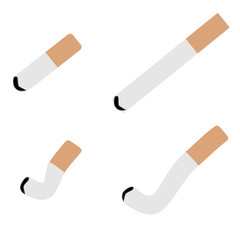 Set of vector images of cigarettes and cigarette butts.