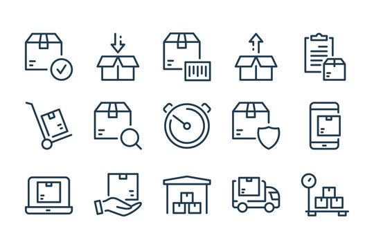 Delivery and Shipping related line icons. Logistics and Distribution vector linear icon set.
