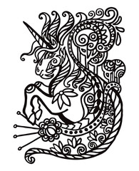 Contour doodle unicorn
